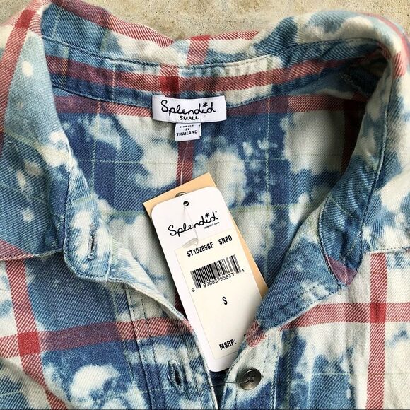 Splendid Casta plaid shirt roll tan button up S - Picture 3 of 5